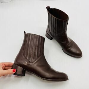 Stuart Weitzman slash brown leather ankle booties